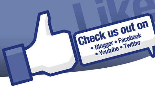 Image: Check us out on Blogger, Facebook, Youtube, Twitter