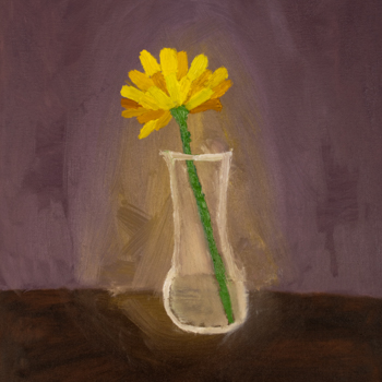 A painting of a single yellow flower in a vase
