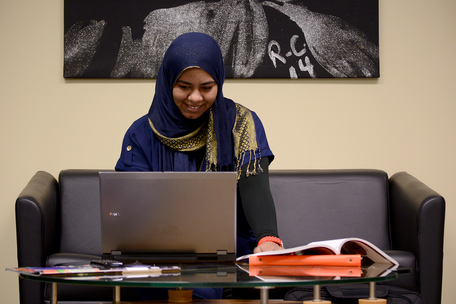 Student working on computer for health information technology