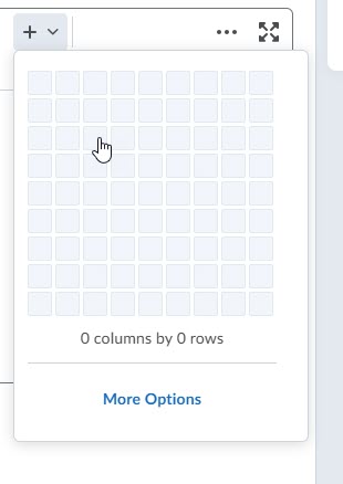 Creating Table Dialog Box