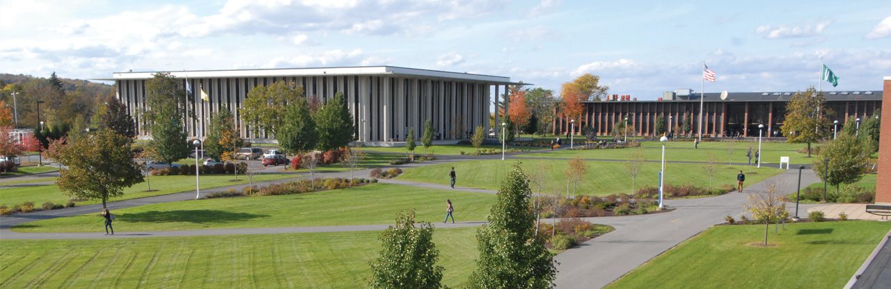 utica campus wide angle of quad